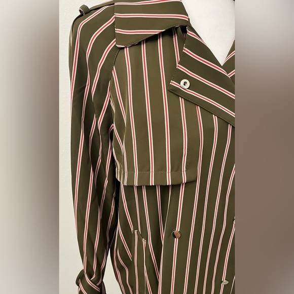 FRNCH Brown/Khaki trench coat/dress with Red& White stripes Size S/M - Picture 6 of 9